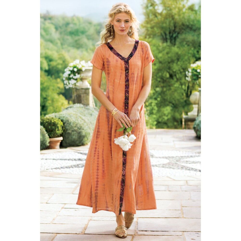 Soft Surroundings Womens Sunset Bali Tie Dye Boho Maxi Dress Size‎ Large NWOT